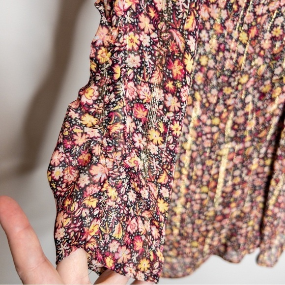 MANGO Womens Floral Mini Dress Size 4 New Metallic Ditsy Long Sleeve Colorful - Picture 7 of 16
